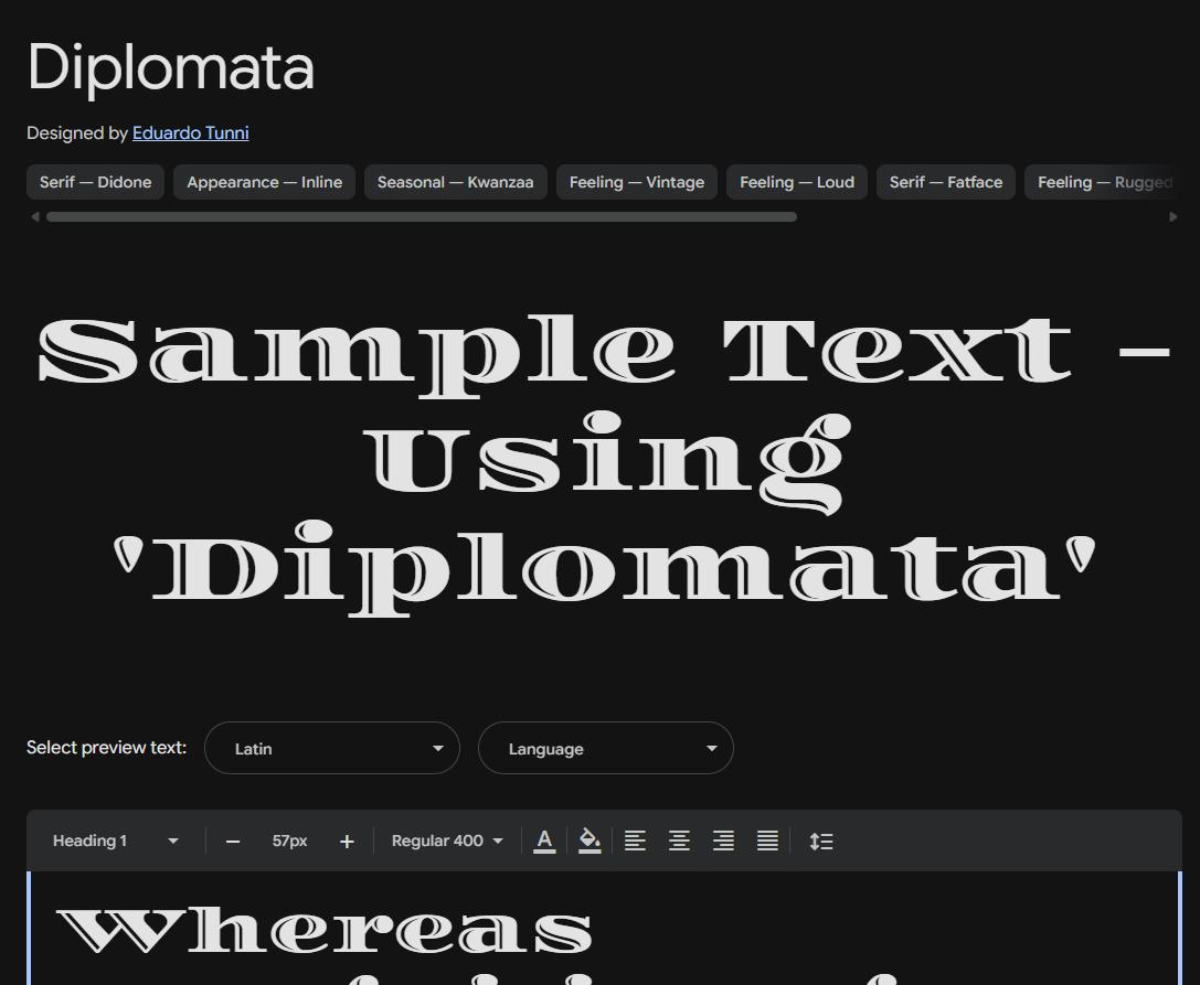 Image sample preview for text using Diplomata font family