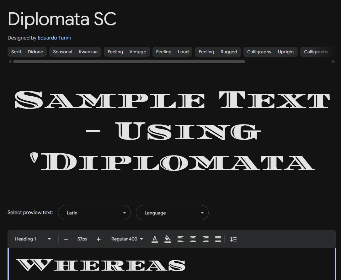 Image sample preview for text using Diplomata SC font family