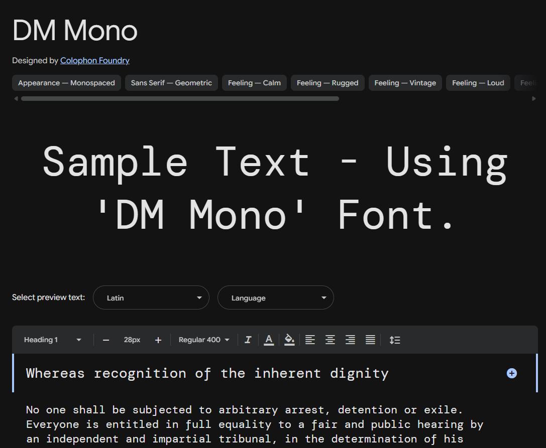 Image sample preview for text using DM Mono font family
