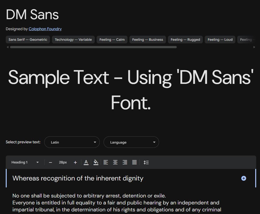 Image sample preview for text using DM Sans font family