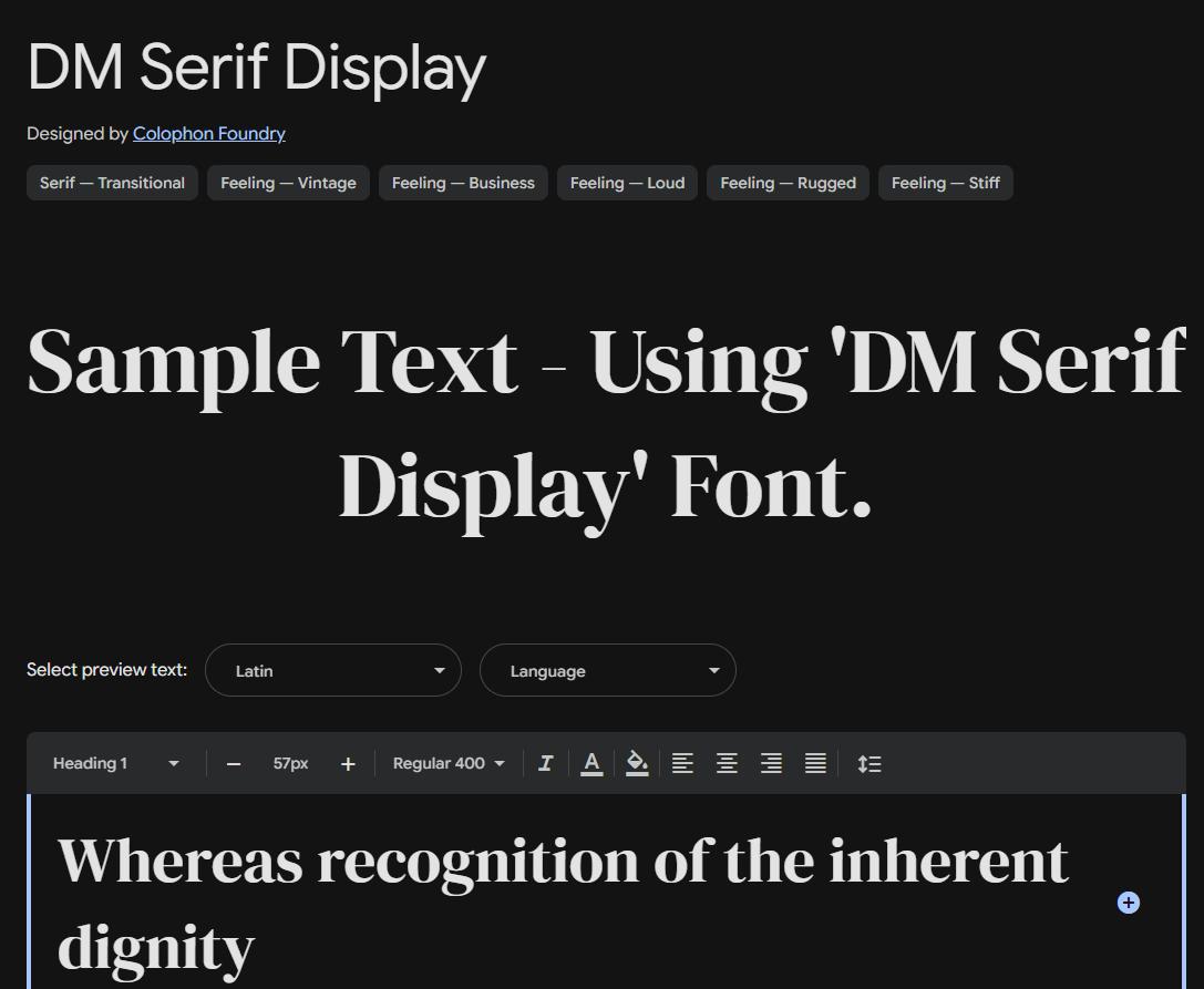 Image sample preview for text using DM Serif Display font family