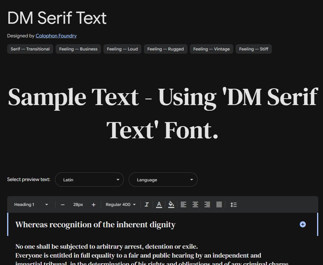 Image sample preview for text using DM Serif Text font family