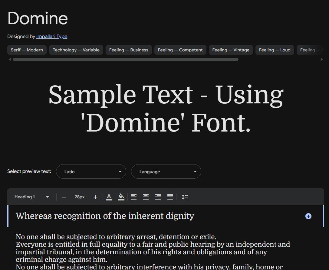 Image sample preview for text using Domine font family