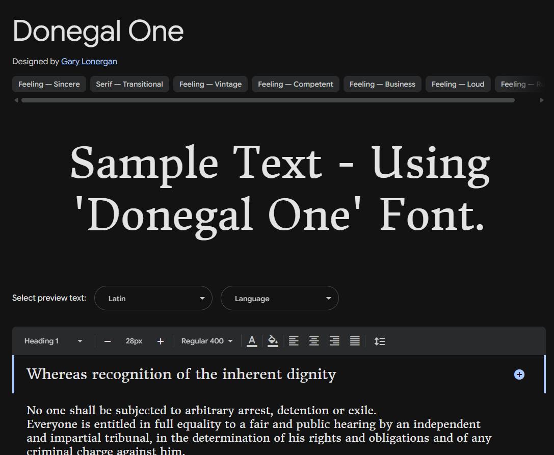 Image sample preview for text using Donegal One font family