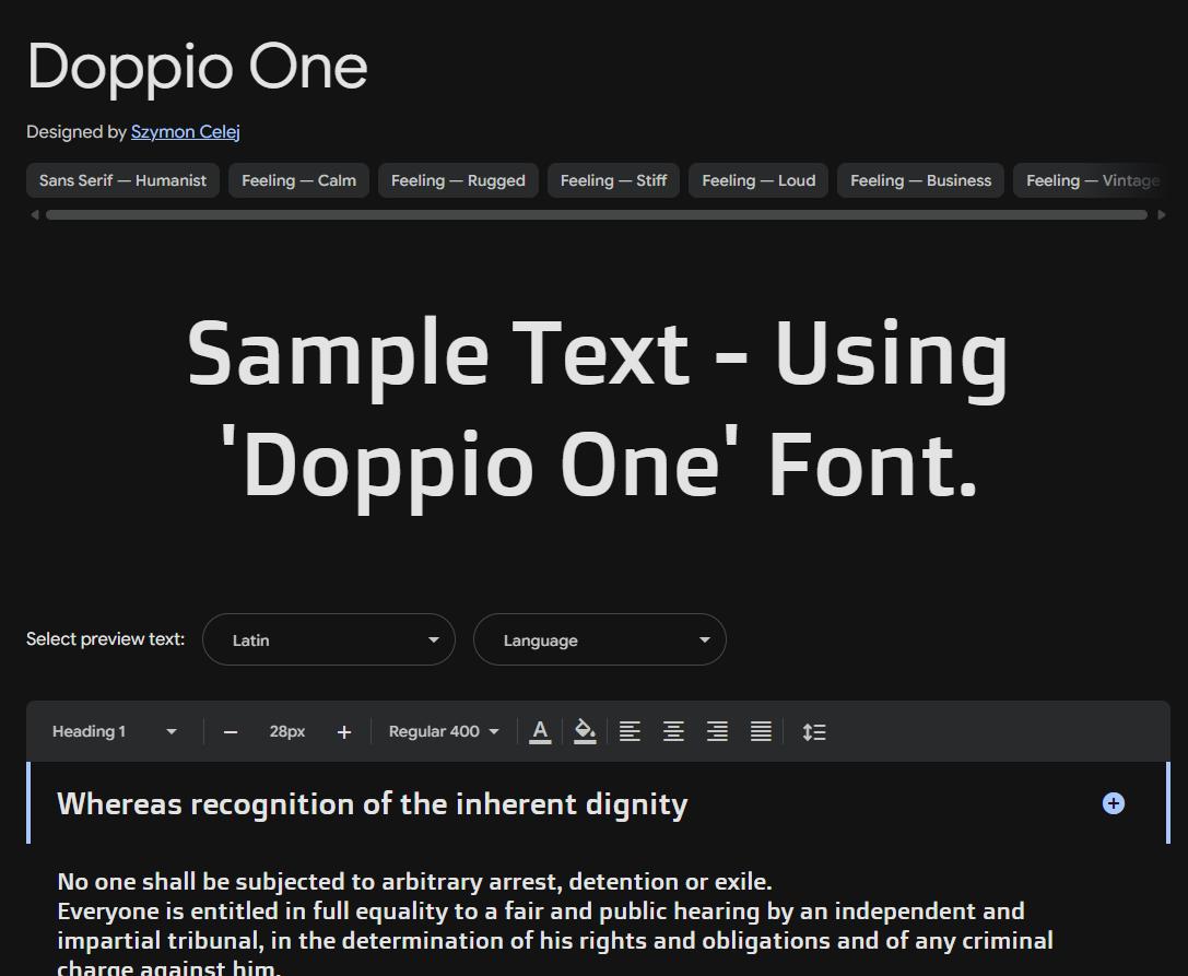 Image sample preview for text using Doppio One font family