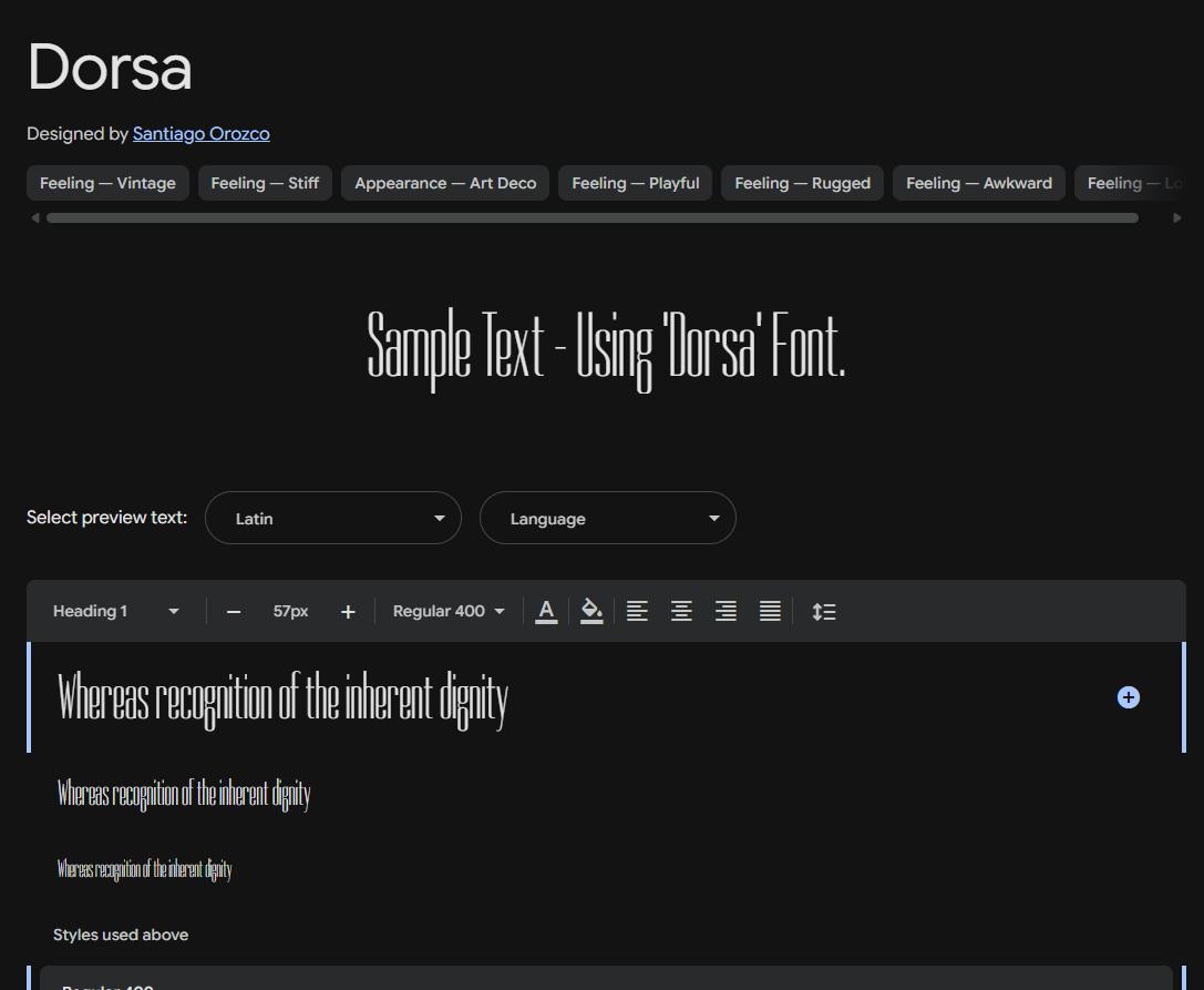 Image sample preview for text using Dorsa font family