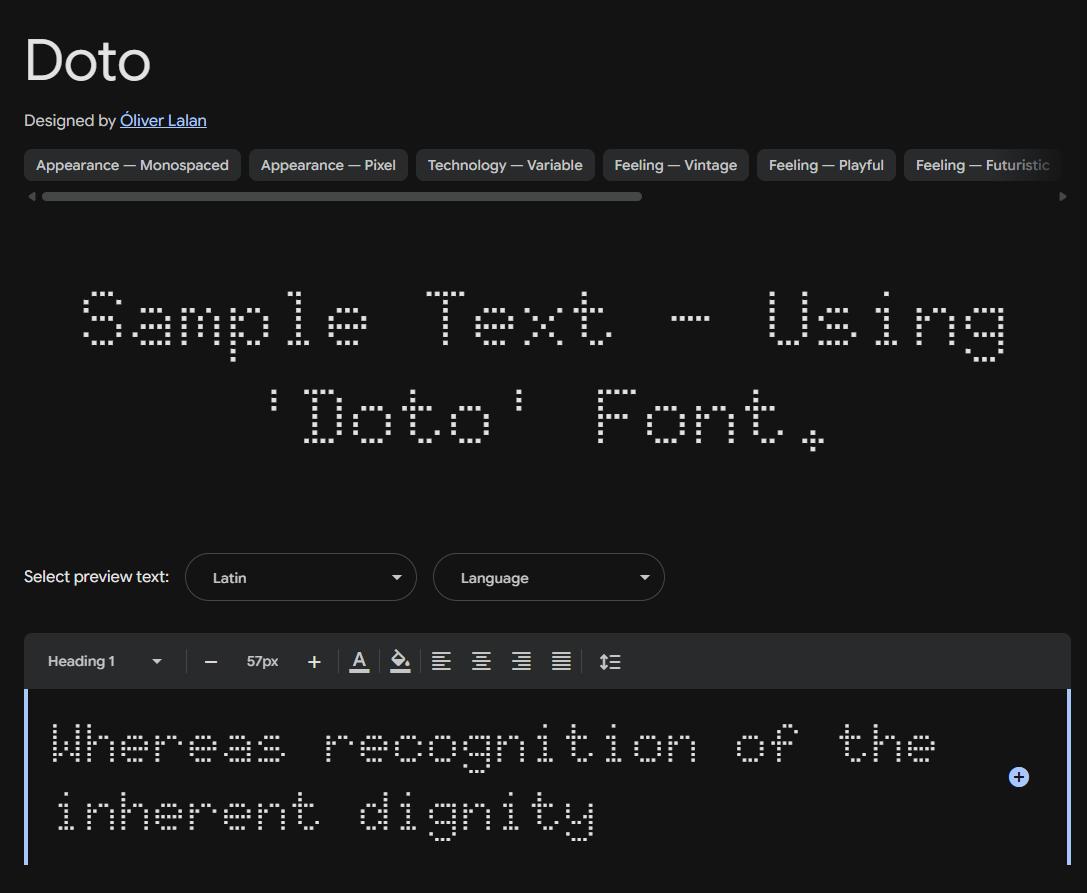 Image sample preview for text using Doto font family