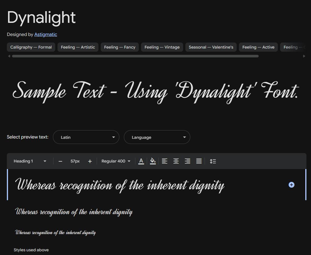 Image sample preview for text using Dynalight font family
