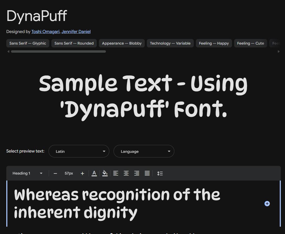 Image sample preview for text using DynaPuff font family