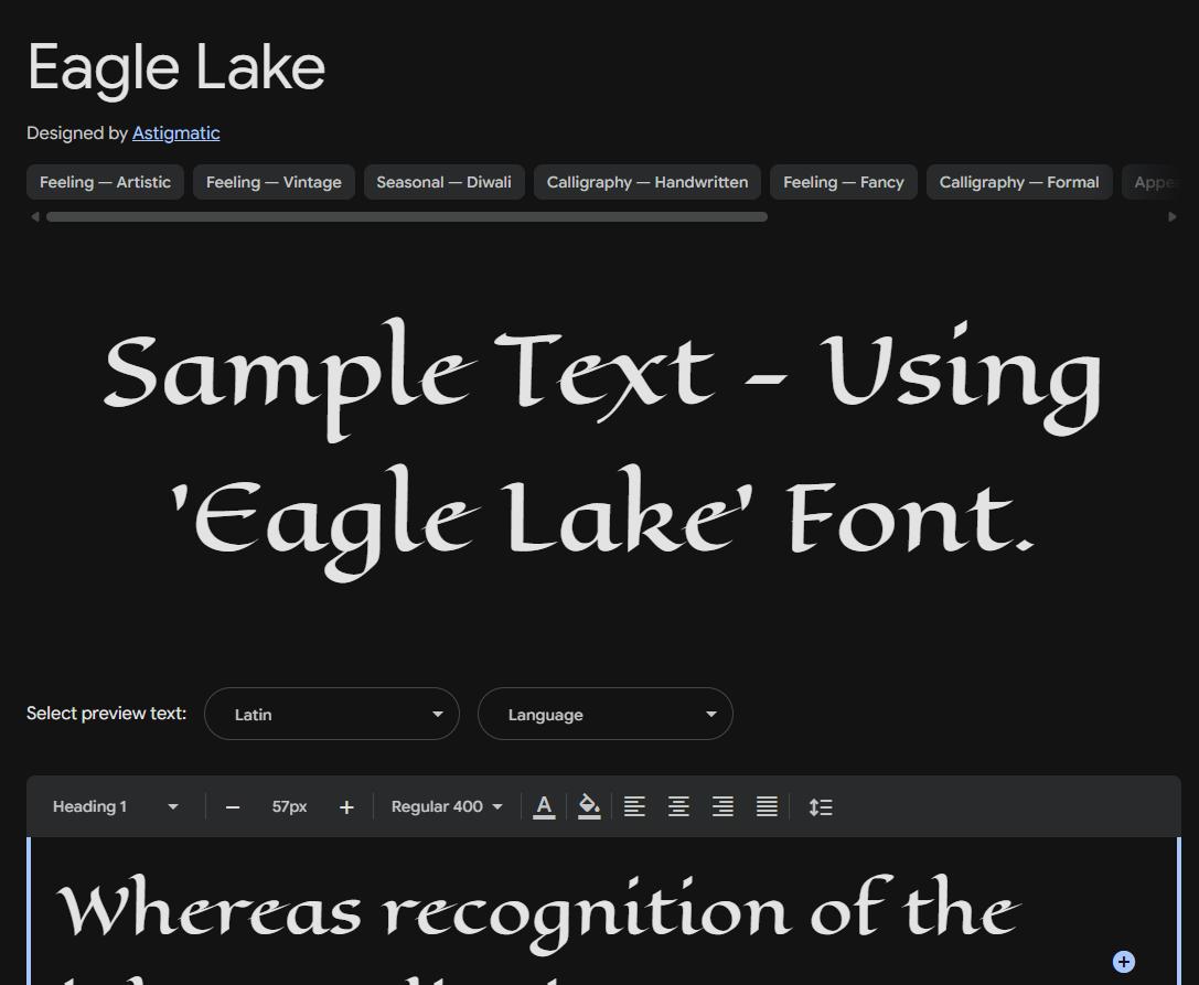 Image sample preview for text using Eagle Lake font family