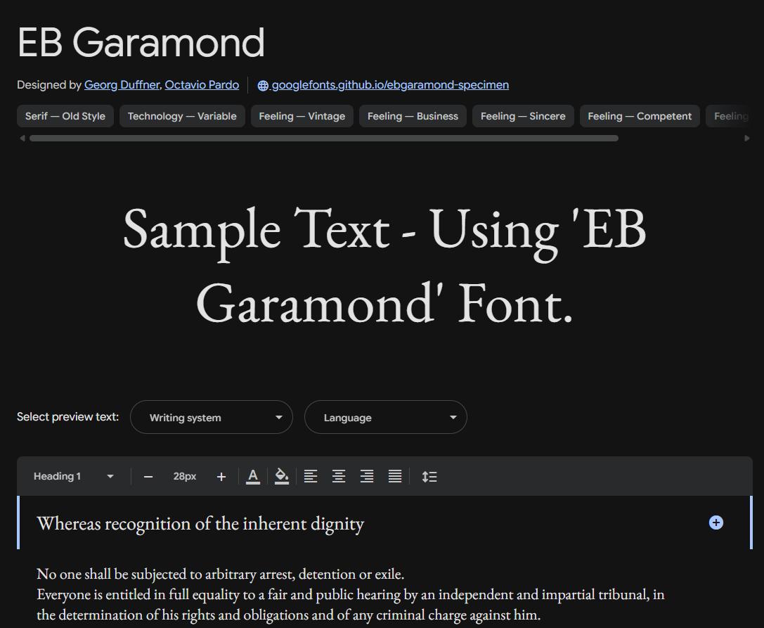 Image sample preview for text using EB Garamond font family