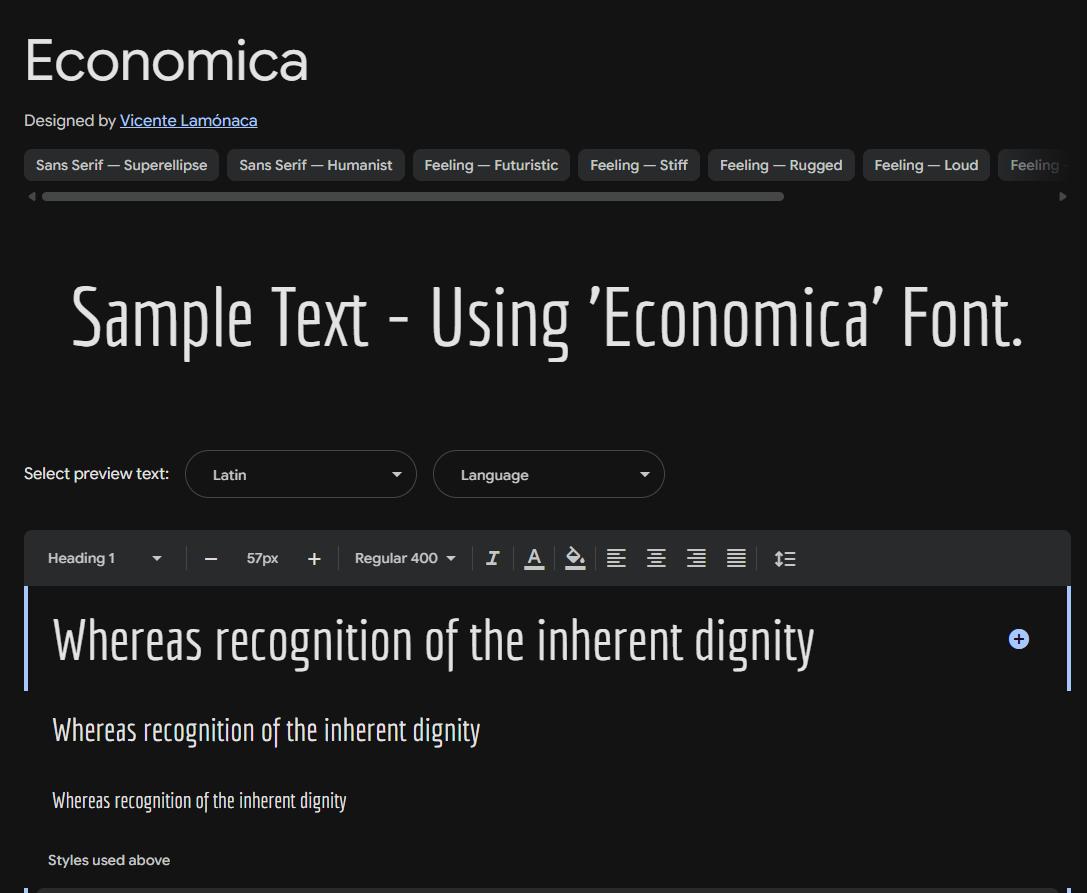 Image sample preview for text using Economica font family