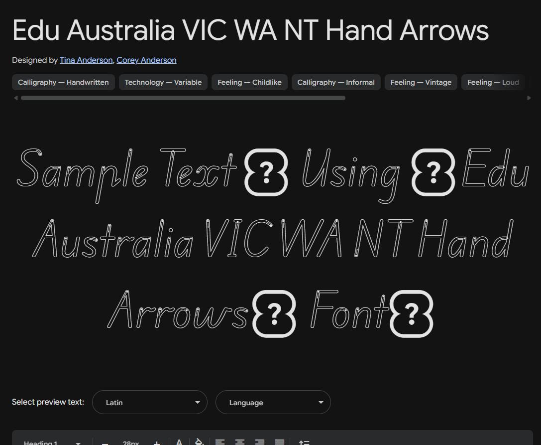 Image sample preview for text using Edu Australia VIC WA NT Hand Arrows font family