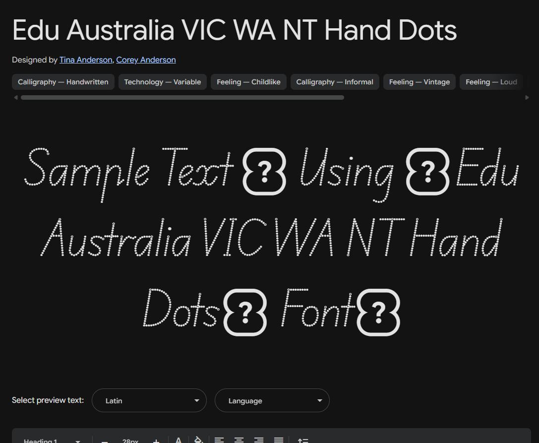 Image sample preview for text using Edu Australia VIC WA NT Hand Dots font family