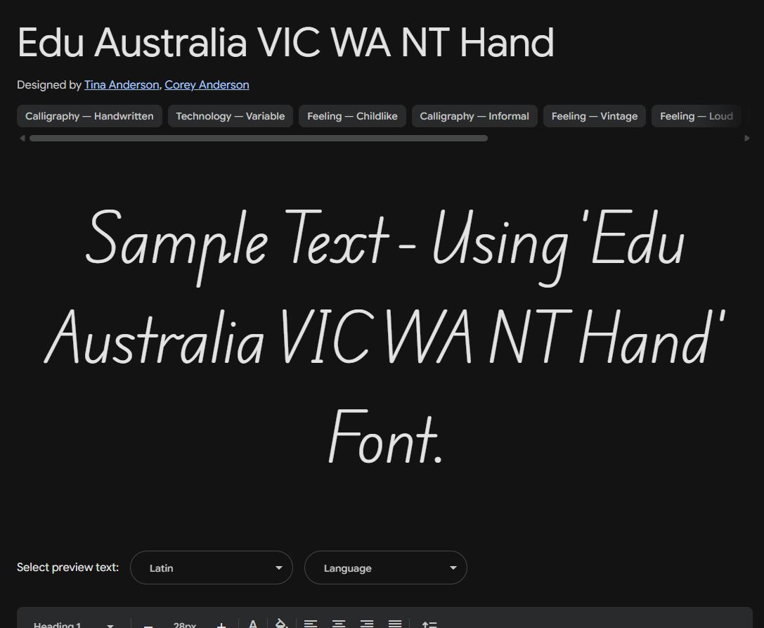 Image sample preview for text using Edu Australia VIC WA NT Hand font family
