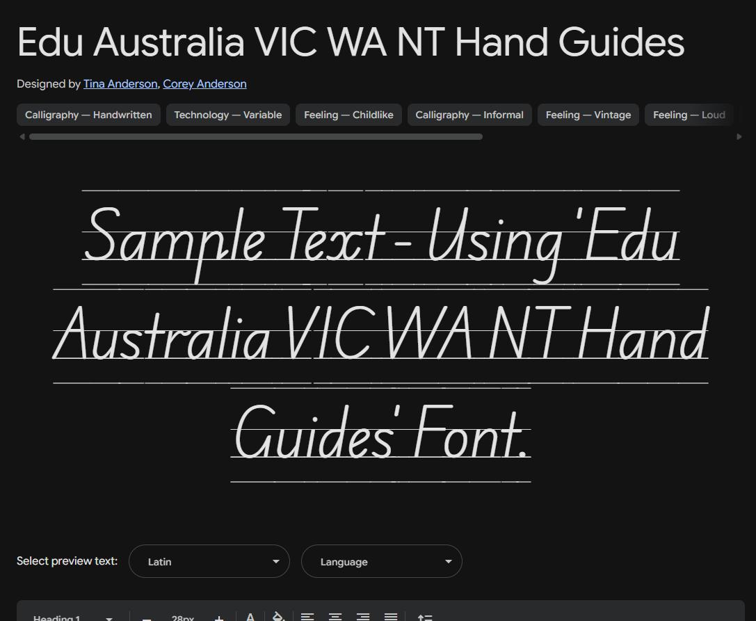 Image sample preview for text using Edu Australia VIC WA NT Hand Guides font family