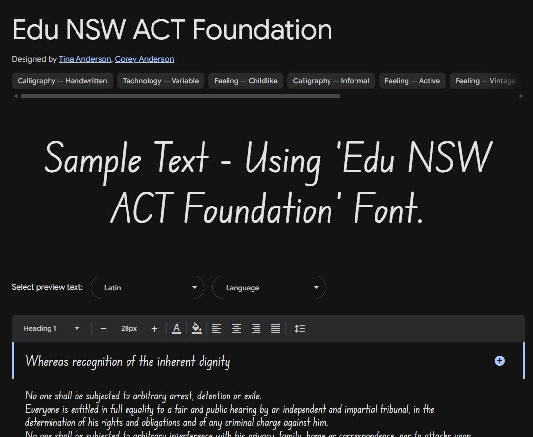 Image sample preview for text using Edu NSW ACT Foundation font family