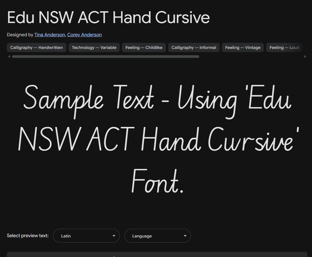 Image sample preview for text using Edu NSW ACT Hand Cursive font family