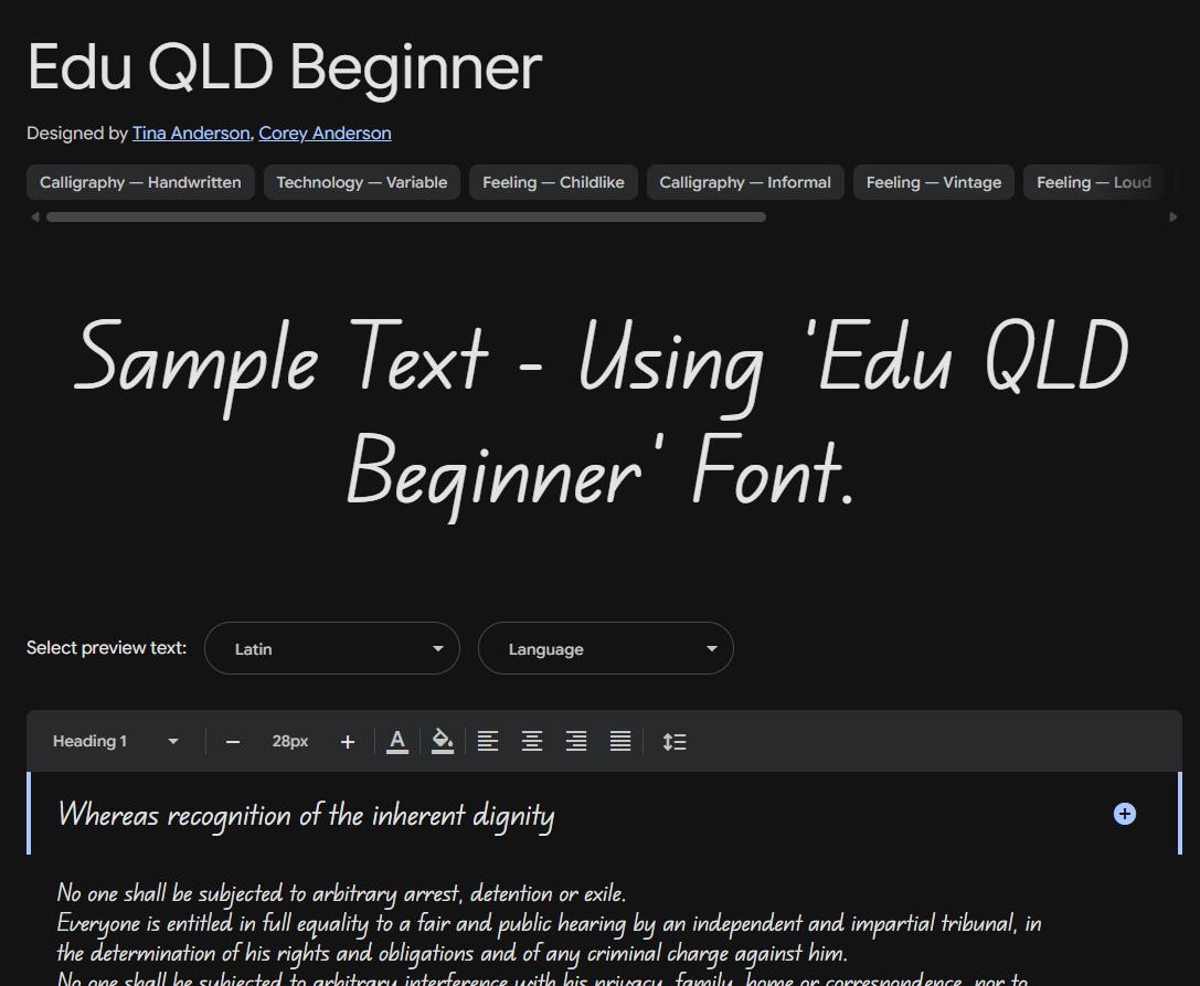 Image sample preview for text using Edu QLD Beginner font family