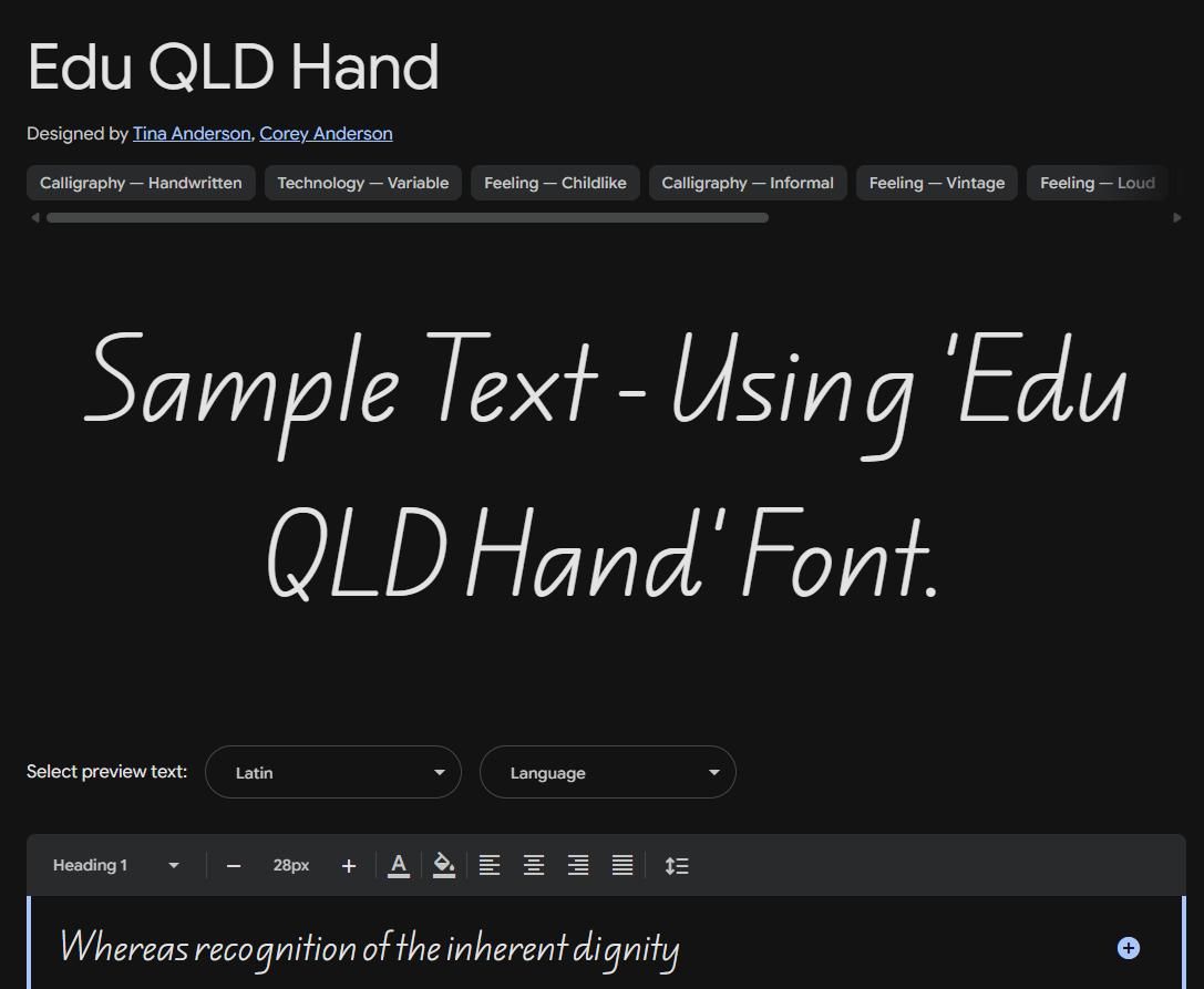 Image sample preview for text using Edu QLD Hand font family