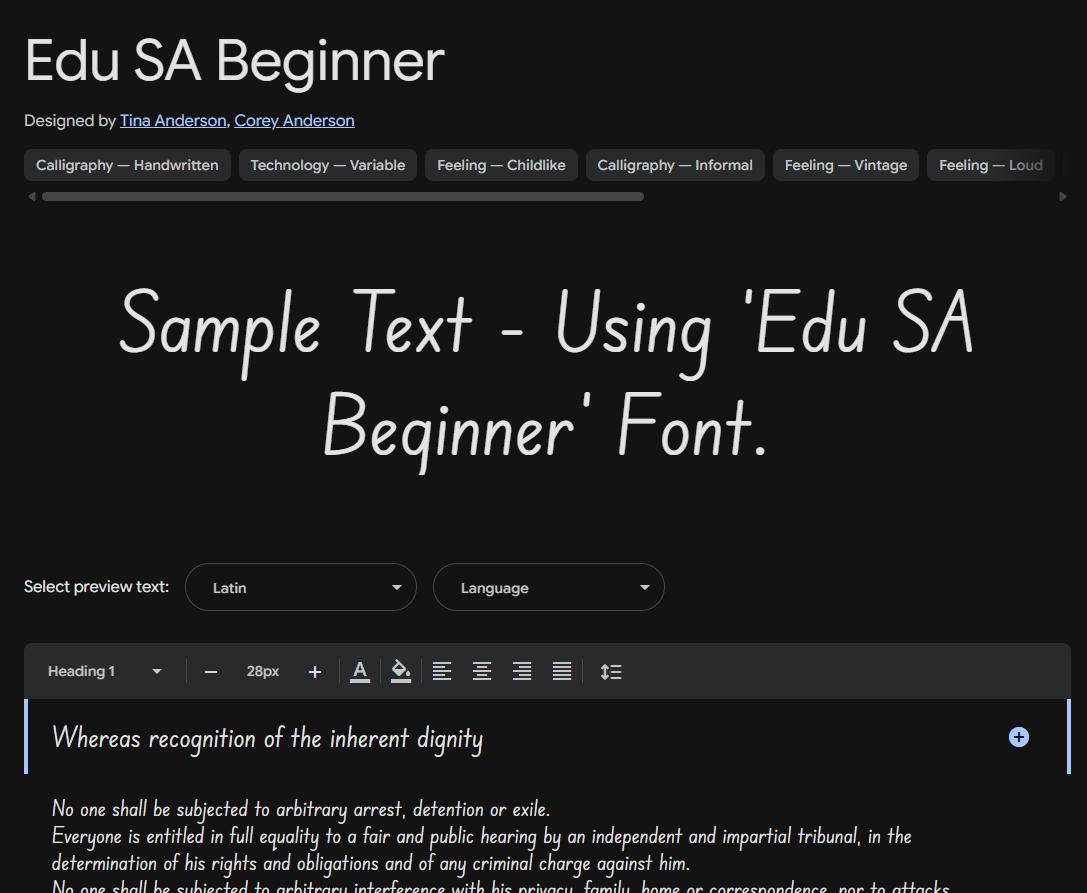 Image sample preview for text using Edu SA Beginner font family