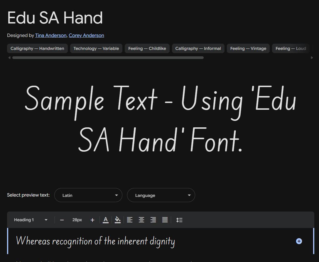 Image sample preview for text using Edu SA Hand font family
