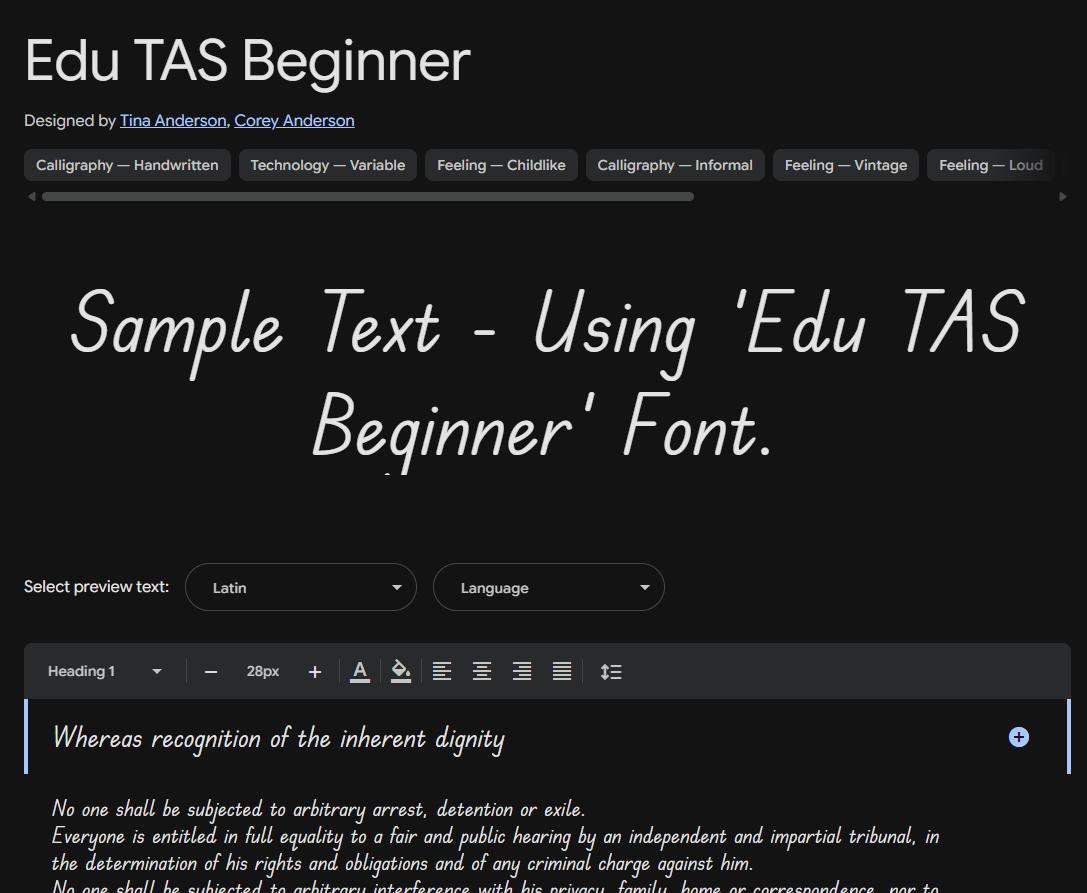 Image sample preview for text using Edu TAS Beginner font family