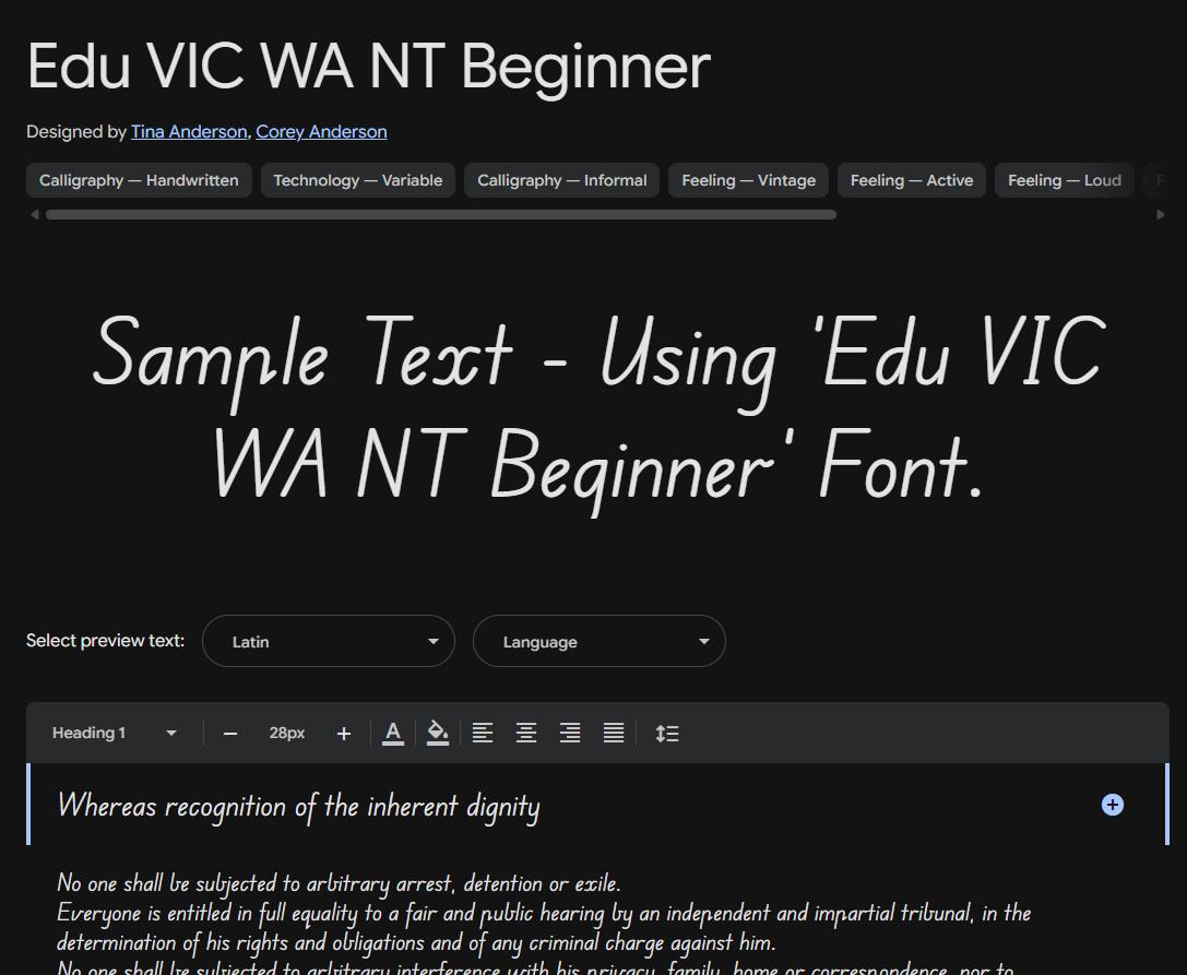 Image sample preview for text using Edu VIC WA NT Beginner font family
