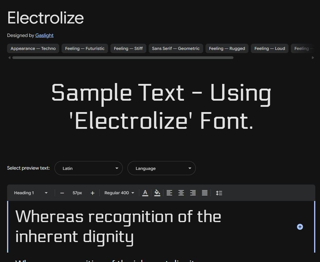 Image sample preview for text using Electrolize font family