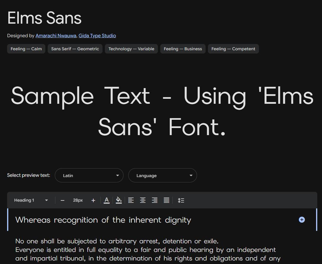 Image sample preview for text using Elms Sans font family