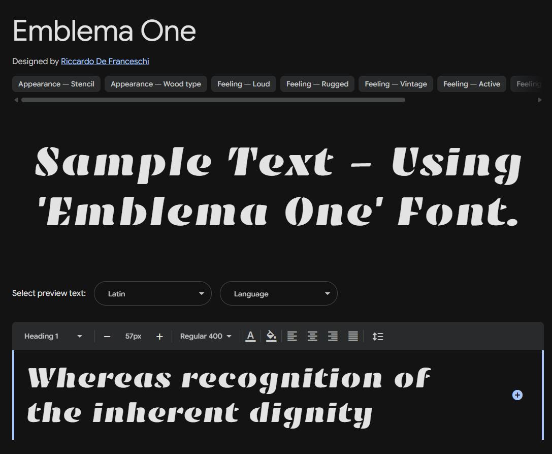 Image sample preview for text using Emblema One font family