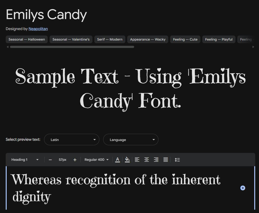 Image sample preview for text using Emilys Candy font family