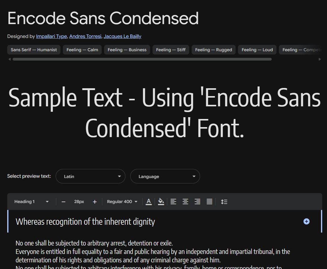 Image sample preview for text using Encode Sans Condensed font family