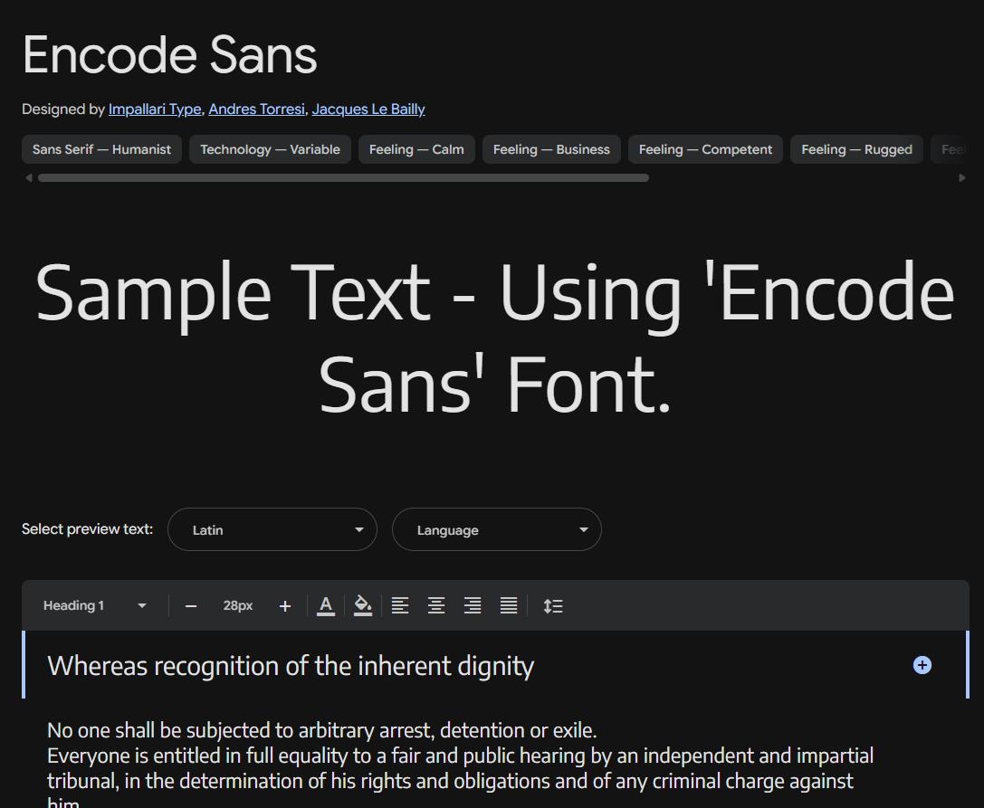 Image sample preview for text using Encode Sans font family