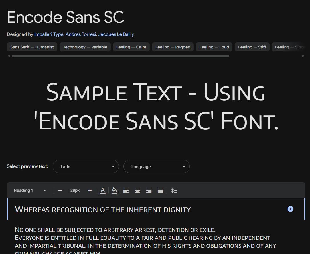 Image sample preview for text using Encode Sans SC font family
