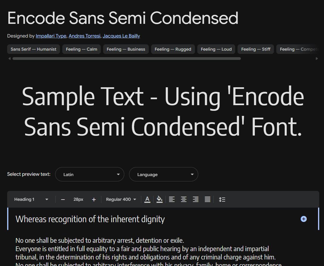 Image sample preview for text using Encode Sans Semi Condensed font family