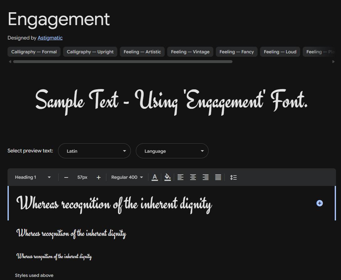Image sample preview for text using Engagement font family