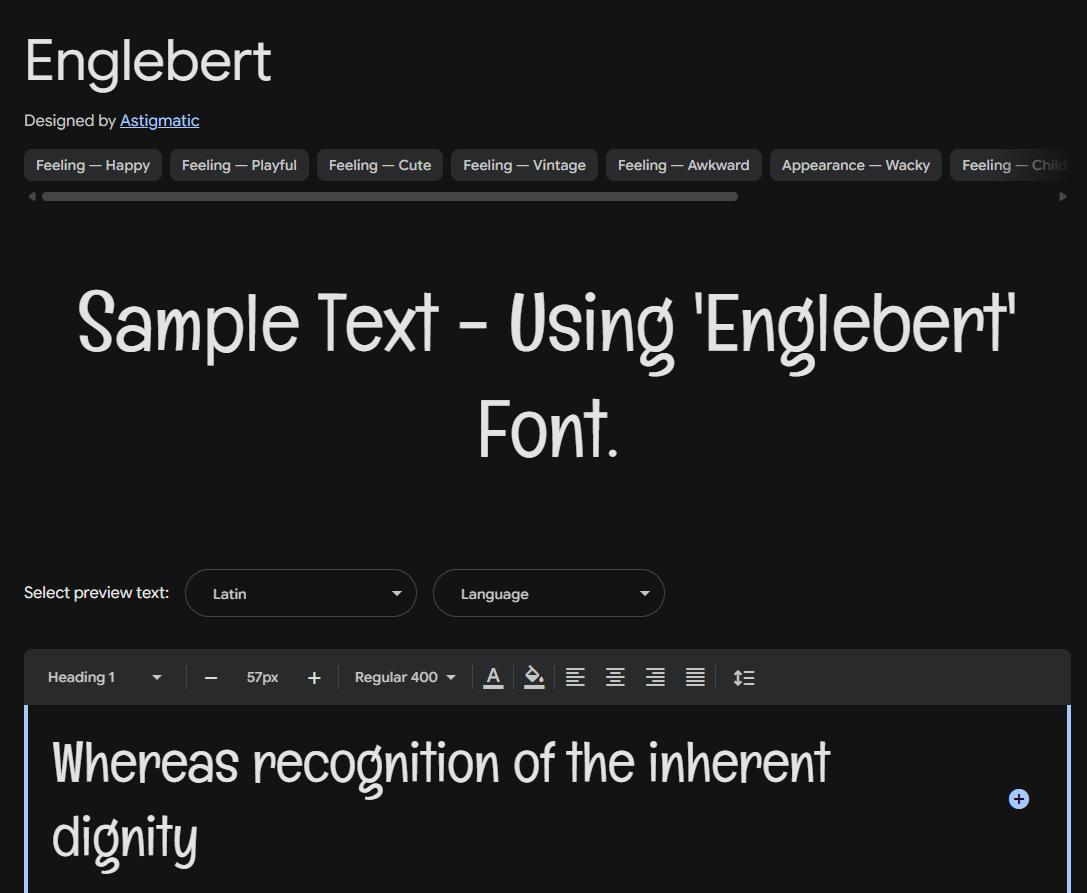 Image sample preview for text using Englebert font family