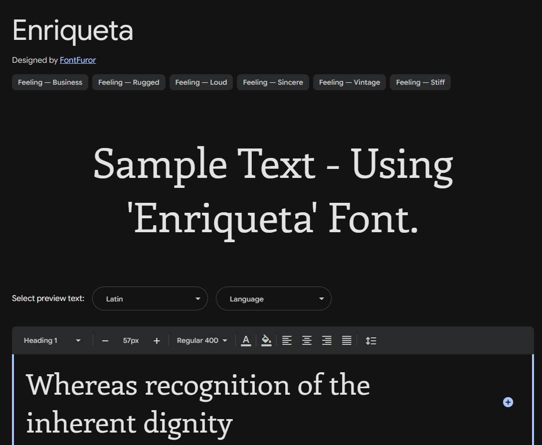 Image sample preview for text using Enriqueta font family