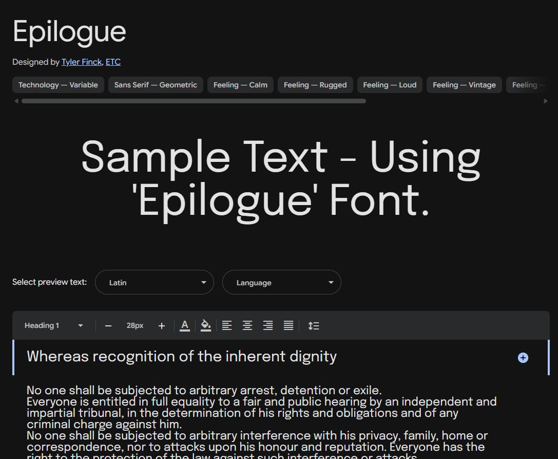 Image sample preview for text using Epilogue font family