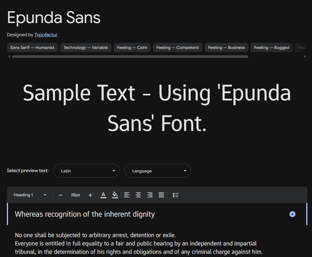 Image sample preview for text using Epunda Sans font family