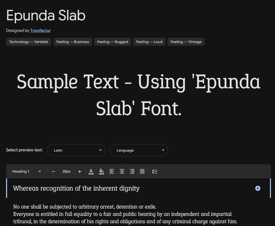 Image sample preview for text using Epunda Slab font family