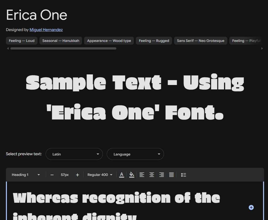 Image sample preview for text using Erica One font family