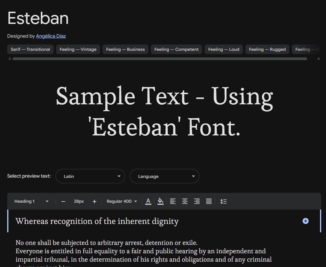 Image sample preview for text using Esteban font family
