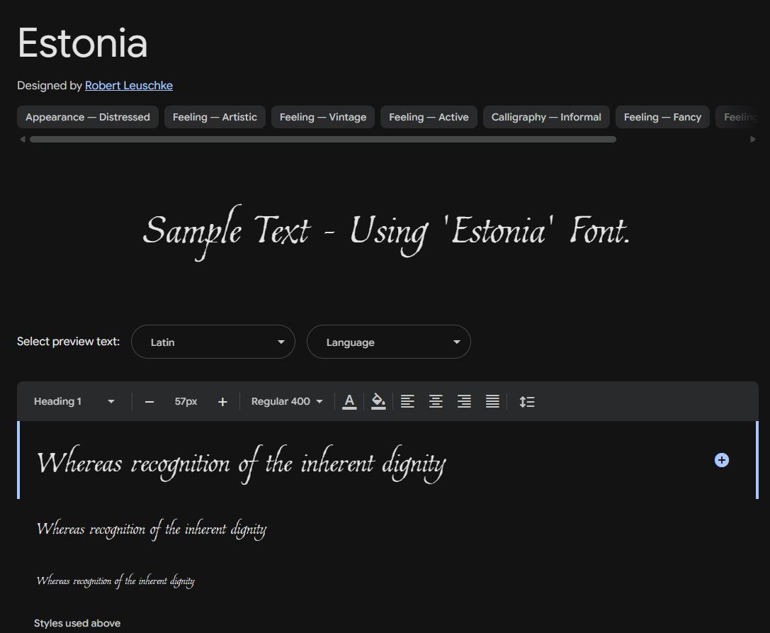 Image sample preview for text using Estonia font family