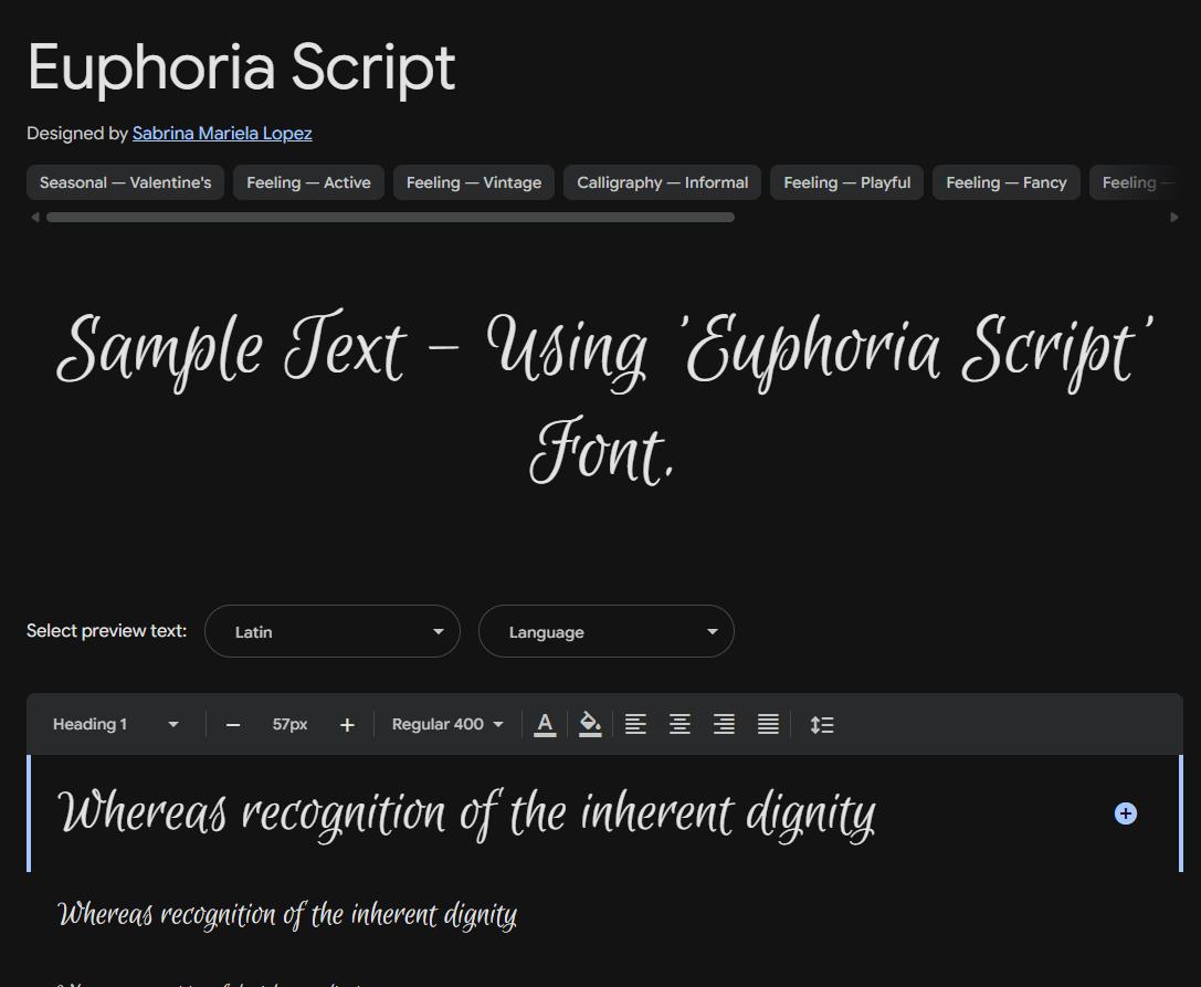 Image sample preview for text using Euphoria Script font family
