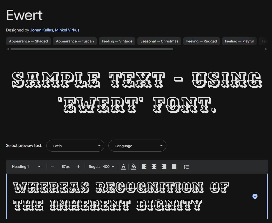 Image sample preview for text using Ewert font family