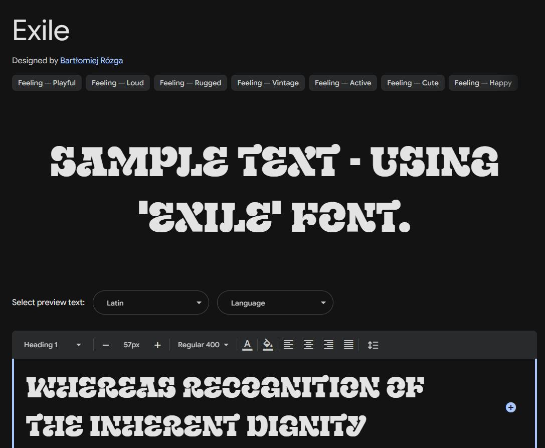 Image sample preview for text using Exile font family