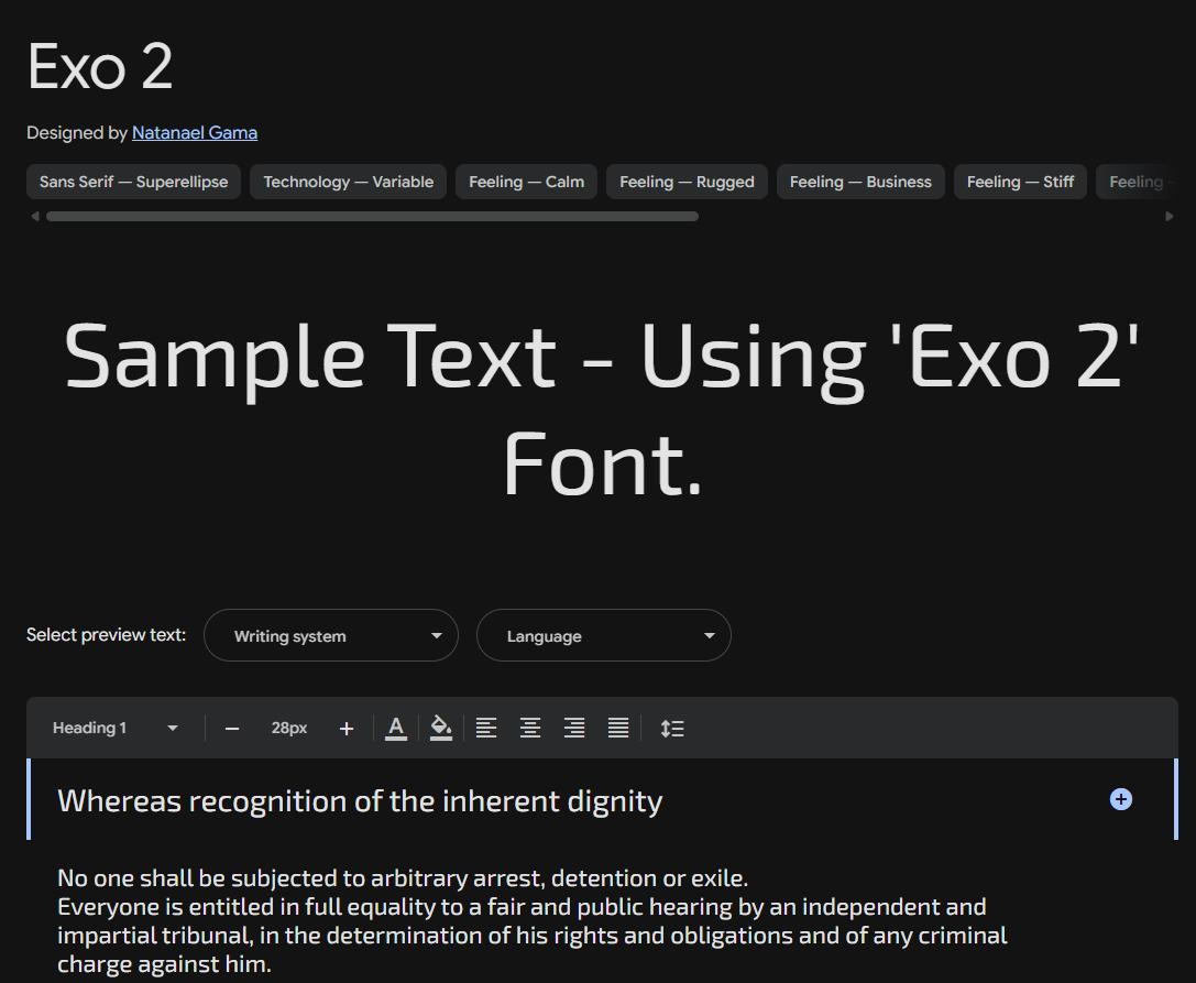 Image sample preview for text using Exo 2 font family