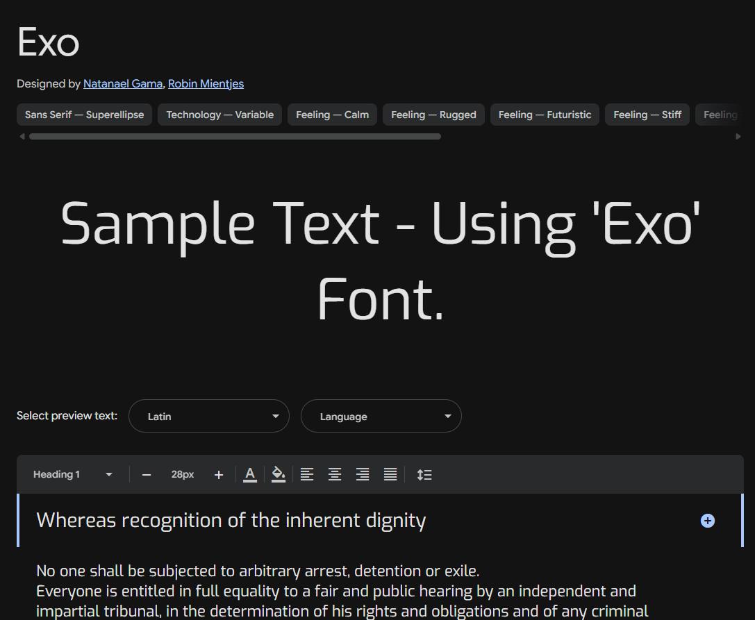 Image sample preview for text using Exo font family
